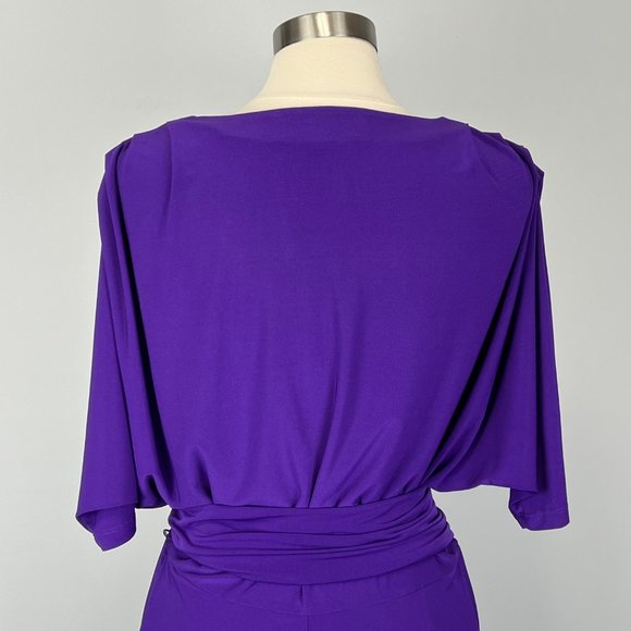 Badgley Mischka Mark James Womens Purple Dolman Sleeve Dress Belted size Small - Picture 8 of 13